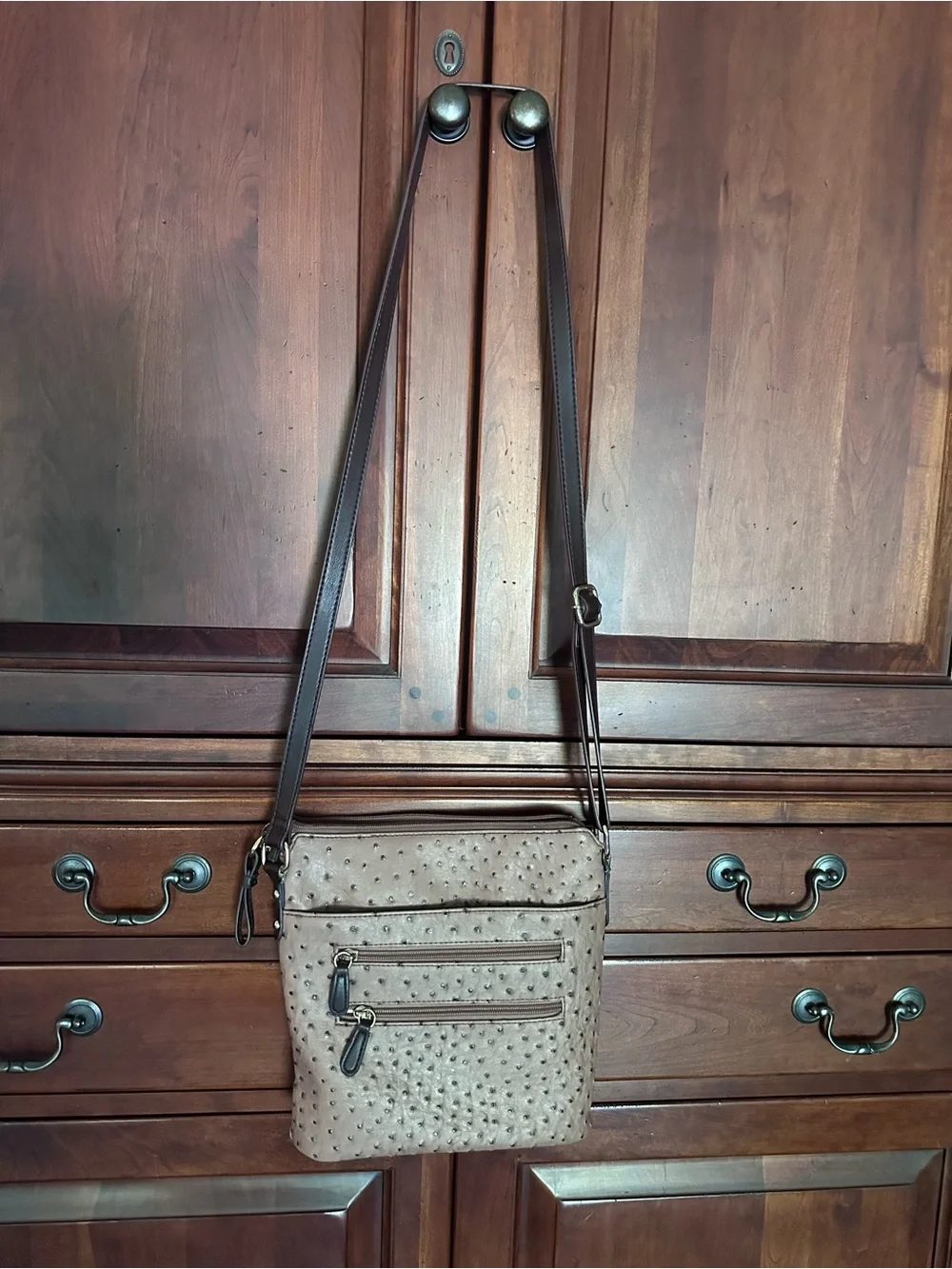 Giana Bernini Crossbody Bag in Faux Ostrich with Adjustable 48”Strap